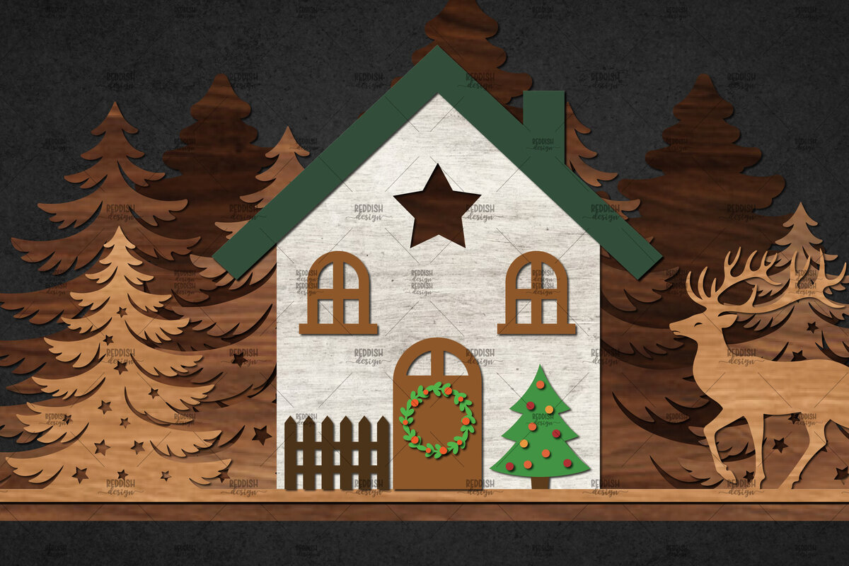 Intra απο ξύλο plywood 3mm-4mm πάχος – Winter House Scene Δίασταση  20x20 cm INTRAFABR-111136134