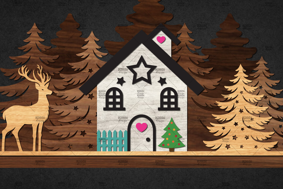 Intra απο ξύλο plywood 3mm-4mm πάχος – Σκηνή Winter Houses Δίασταση  20x20 cm INTRAFABR-111135967