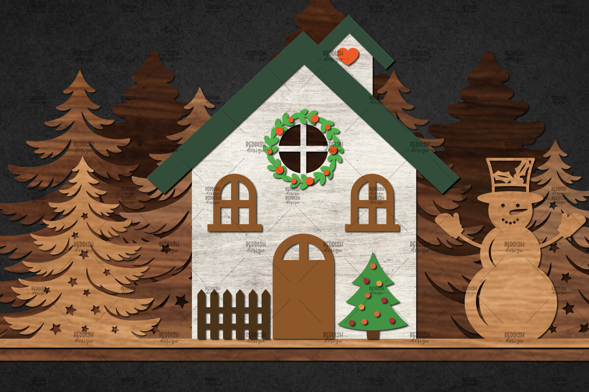 Intra απο ξύλο plywood 3mm-4mm πάχος – Σκηνή Winter Houses Δίασταση  20x20 cm INTRAFABR-111136082