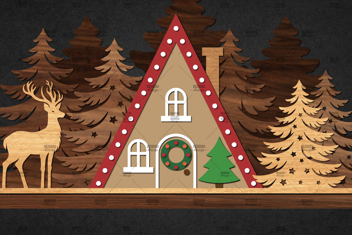 Intra απο ξύλο plywood 3mm-4mm πάχος – Σκηνή Winter Houses Δίασταση  20x20 cm INTRAFABR-111135786