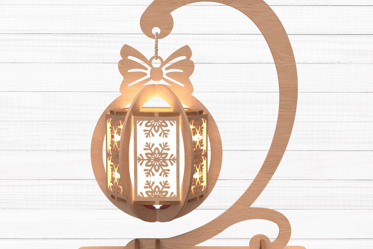 Intra απο ξύλο plywood 3mm-4mm πάχος – Φανάρι Χειμερινής νιφάδας χιονιού με βάση Δίασταση  20x20 cm INTRAFABR-109860387