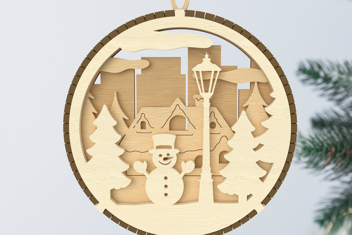 Intra απο ξύλο plywood 3mm-4mm πάχος – Στολίδι Χειμωνιάτικος Χιονάνθρωπος και Φωτιστικό Δίασταση  20x20 cm INTRAFABR-107963596