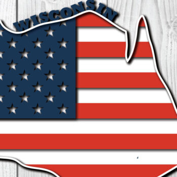 Intra απο ξύλο plywood 3mm-4mm πάχος – Wisconsin USA 3d Flag Paper cut Δίασταση  20x20 cm INTRAFABR-65211498 - Image 1