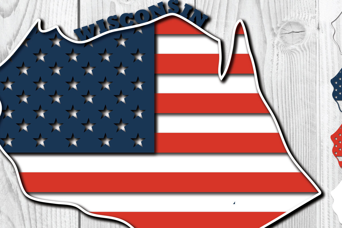 Intra απο ξύλο plywood 3mm-4mm πάχος – Wisconsin USA 3d Flag Paper cut Δίασταση  20x20 cm INTRAFABR-65211498