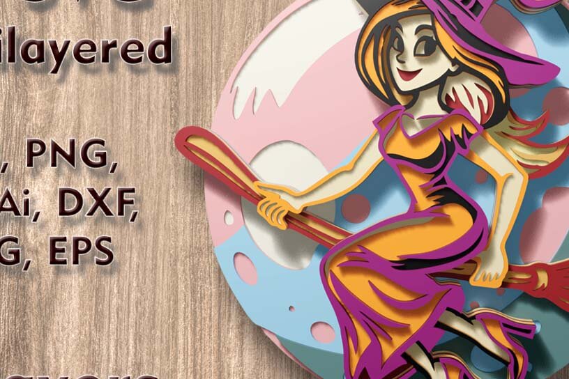 Intra απο ξύλο plywood 3mm-4mm πάχος – Witch 3D Multilayer Laser Αρχεία Δίασταση  20x20 cm INTRAFABR-110903755