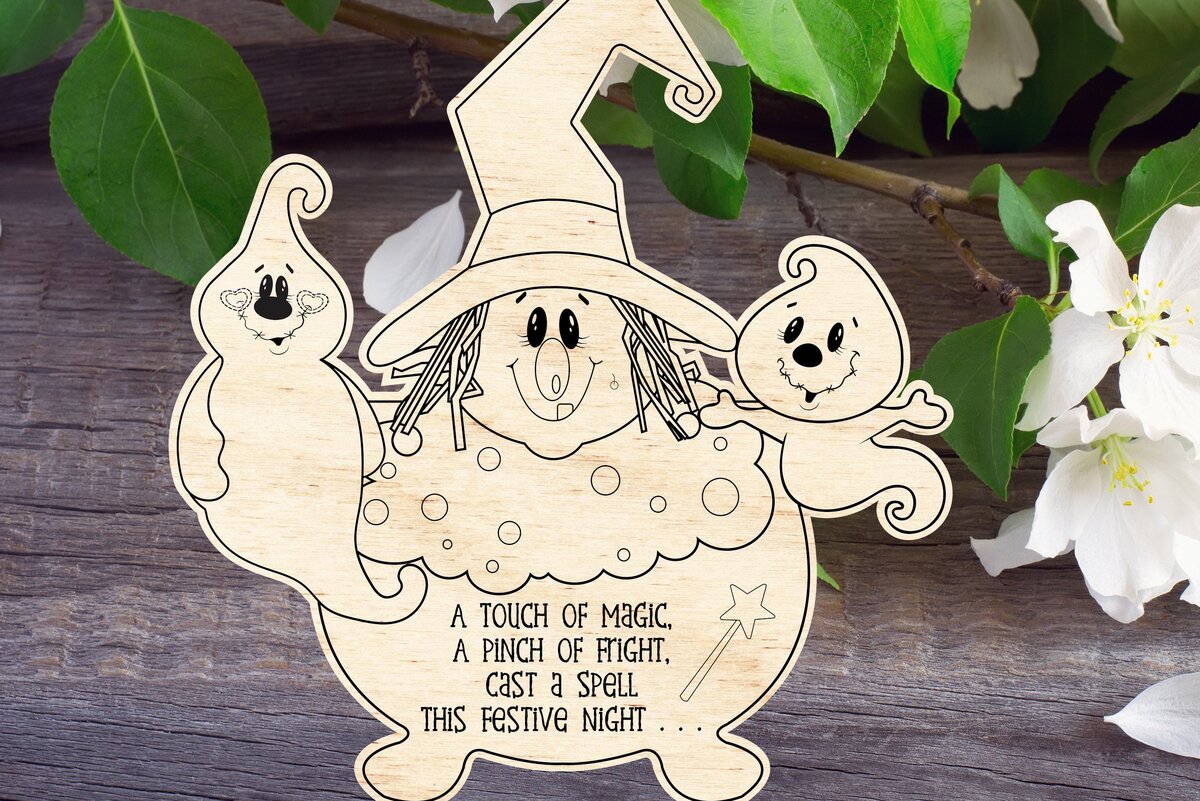 Intra απο ξύλο plywood 3mm-4mm πάχος – Μάγισσα και φάντασμα με το καζάνι Δίασταση  20x20 cm INTRAFABR-35949882