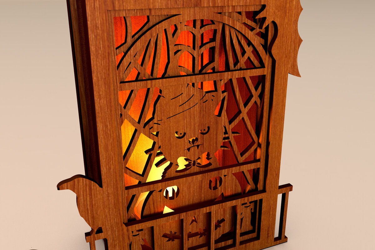 Intra απο ξύλο plywood 3mm-4mm πάχος – Witch Cat Halloween Candleholder Files Δίασταση  20x20 cm INTRAFABR-107760760