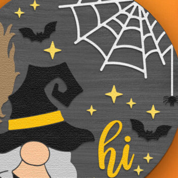 Intra απο ξύλο plywood 3mm-4mm πάχος – Witch Gnome, αποκριάτικη πινακίδα πόρτας DXF Δίασταση  20x20 cm INTRAFABR-124396833 - Image 2