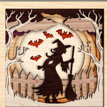 Intra απο ξύλο plywood 3mm-4mm πάχος – Witch Halloween Light Box Δίασταση  20x20 cm INTRAFABR-123581340 - Image 2