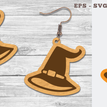 Intra απο ξύλο plywood 3mm-4mm πάχος – Σκουλαρίκια με λέιζερ καπέλο μαγισσών Δίασταση  5x5 cm INTRAFABR-107200954 - Image 1