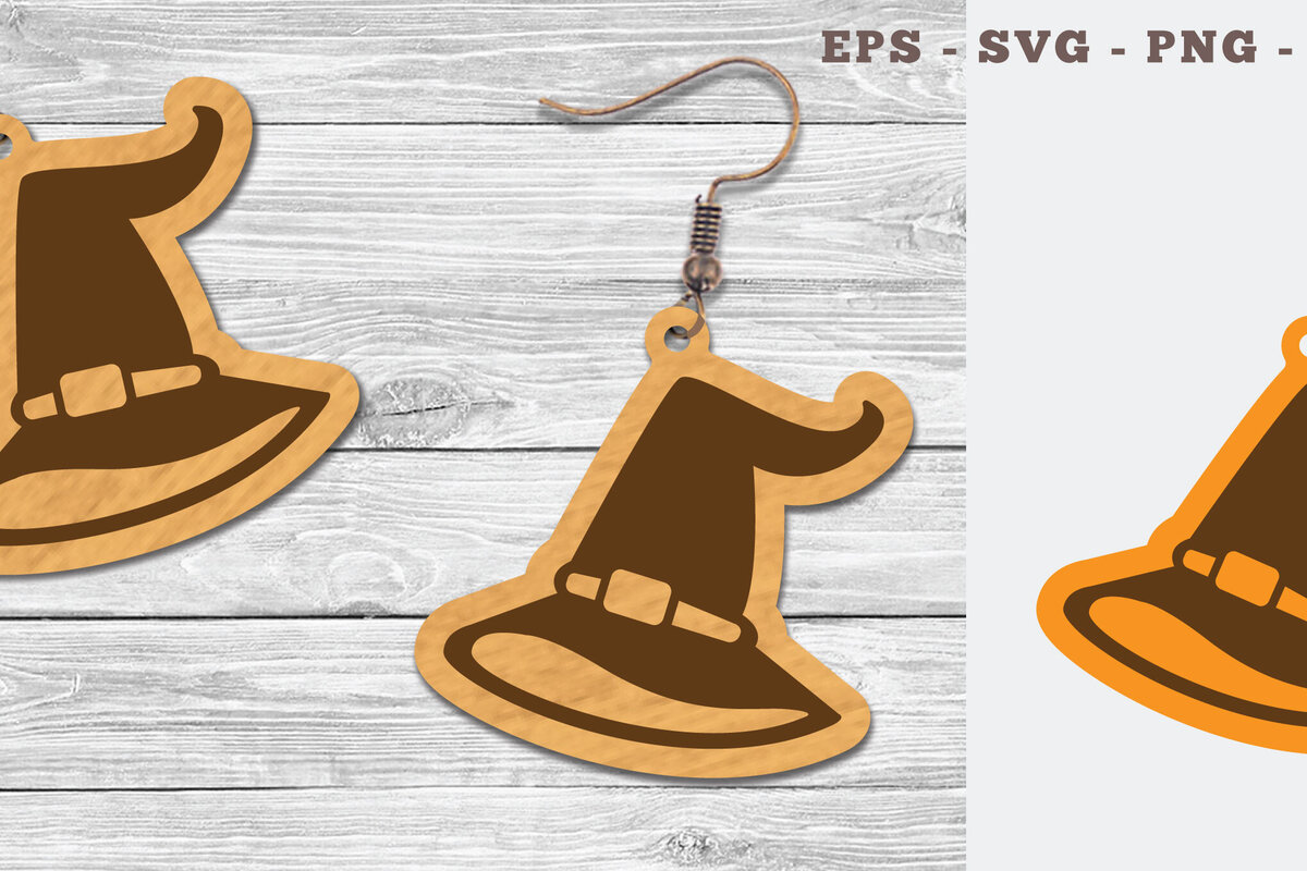 Intra απο ξύλο plywood 3mm-4mm πάχος – Σκουλαρίκια με λέιζερ καπέλο μαγισσών Δίασταση  5x5 cm INTRAFABR-107200954