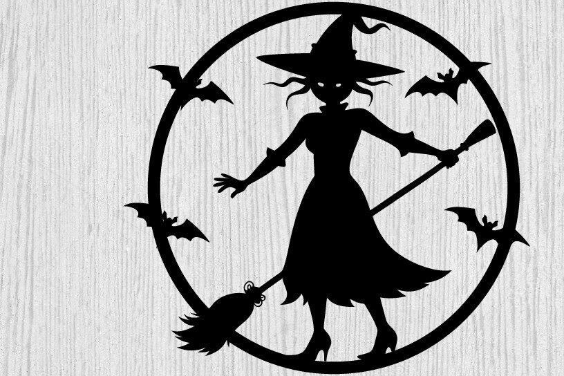 Intra απο ξύλο plywood 3mm-4mm πάχος – Witch on Broomstick Metal Wall Art Laser Δίασταση  40x30 cm INTRAFABR-102823152