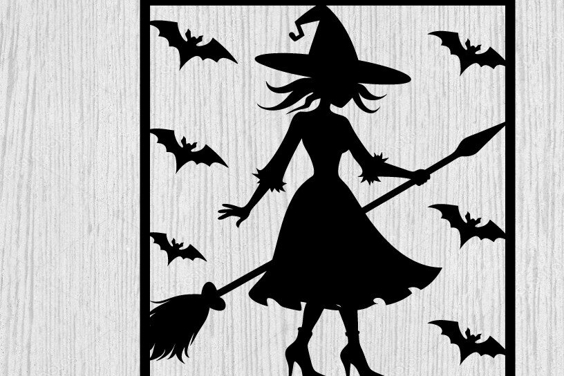 Intra απο ξύλο plywood 3mm-4mm πάχος – Witch on Broomstick Metal Wall Art Laser Δίασταση  40x30 cm INTRAFABR-102823442
