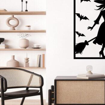 Intra απο ξύλο plywood 3mm-4mm πάχος – Witch on Broomstick Metal Wall Art Laser Δίασταση  40x30 cm INTRAFABR-102823442 - Image 2