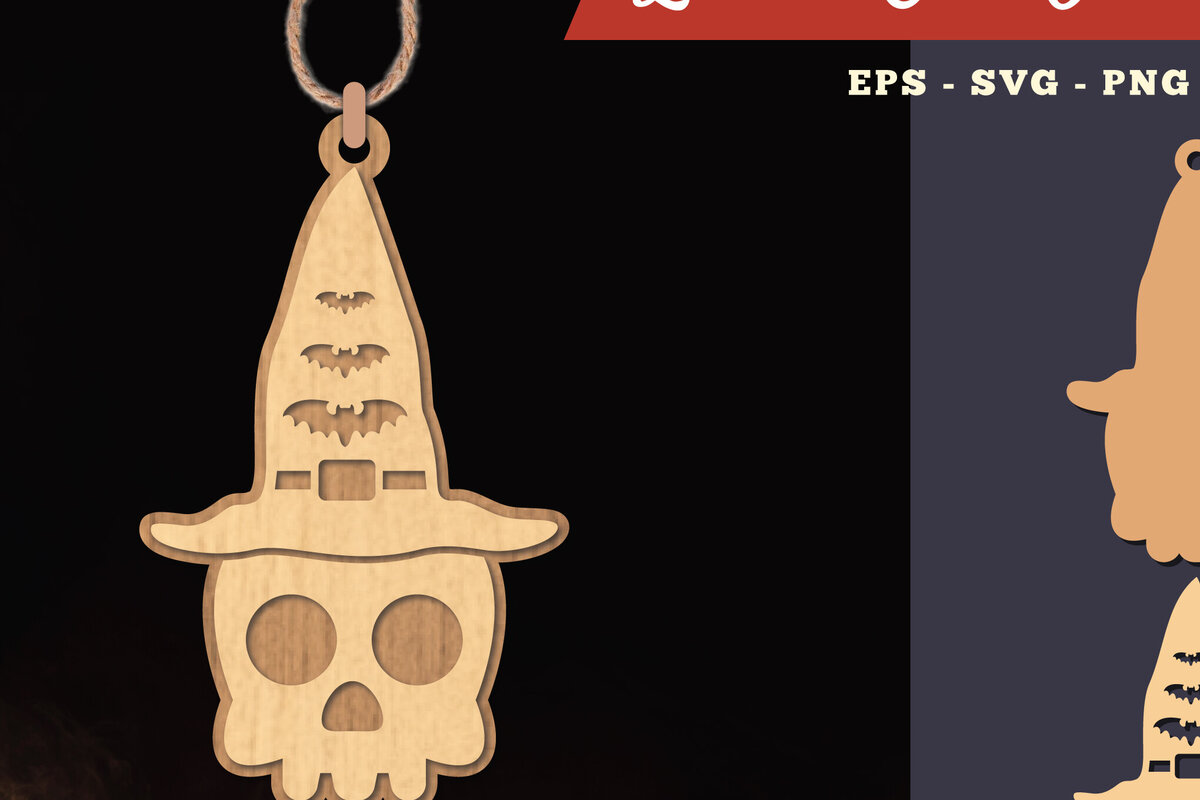 Intra απο ξύλο plywood 3mm-4mm πάχος – Στολίδι Witch Skull Lasercut 2 Δίασταση  20x20 cm INTRAFABR-111489197