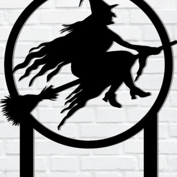 Intra απο ξύλο plywood 3mm-4mm πάχος – Μάγισσα με μεταλλικό ντεκόρ κήπου με σκουπόξυλο Δίασταση  20x20 cm INTRAFABR-101275850 - Image 3