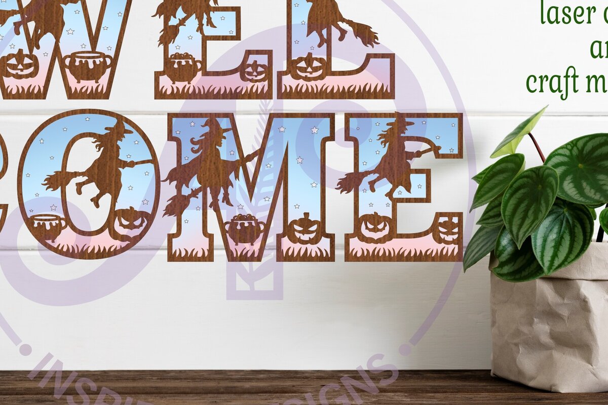 Intra απο ξύλο plywood 3mm-4mm πάχος – Σετ γραμμάτων αλφάβητου Witches Halloween 35 Δίασταση  20x20 cm INTRAFABR-80038879