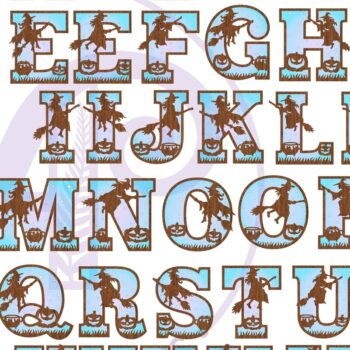 Intra απο ξύλο plywood 3mm-4mm πάχος – Σετ γραμμάτων αλφάβητου Witches Halloween 35 Δίασταση  20x20 cm INTRAFABR-80038879 - Image 5