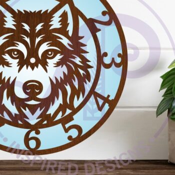 Intra απο ξύλο plywood 3mm-4mm πάχος – Ρολόι Wolf Face Ρολόι τοίχου με λέιζερ Δίασταση  40x30 cm INTRAFABR-116047174 - Image 1