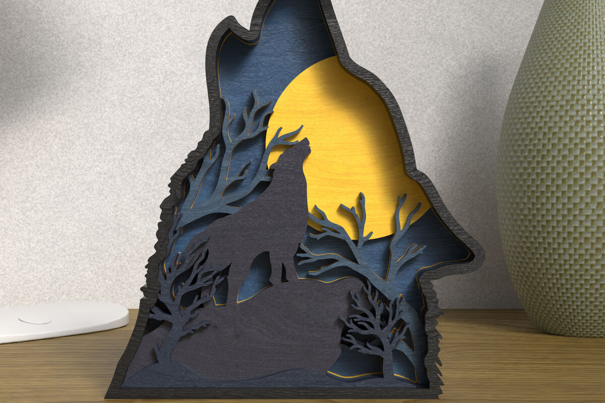 Intra απο ξύλο plywood 3mm-4mm πάχος – Wolf Head 3D Layered – Wolfing Wolf Δίασταση  20x20 cm INTRAFABR-119179697