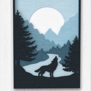 Intra απο ξύλο plywood 3mm-4mm πάχος – Λύκος που ουρλιάζει Δάσος Σκηνή Δίασταση  20x20 cm INTRAFABR-113766347 - Image 1
