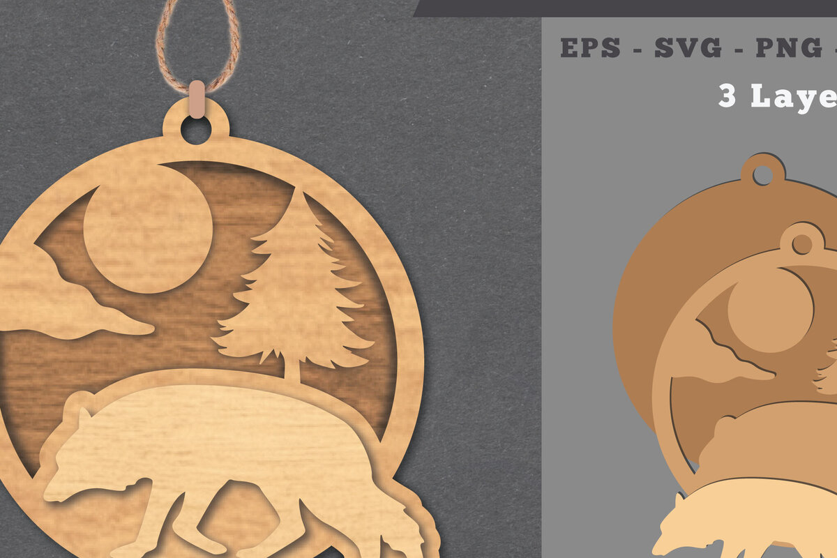 Intra απο ξύλο plywood 3mm-4mm πάχος – Στολίδι Wolf 2 Δίασταση  20x20 cm INTRAFABR-112012212