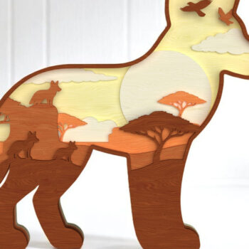 Intra απο ξύλο plywood 3mm-4mm πάχος – Wolf Layered Safari Scene Δίασταση  20x20 cm INTRAFABR-121364087 - Image 1