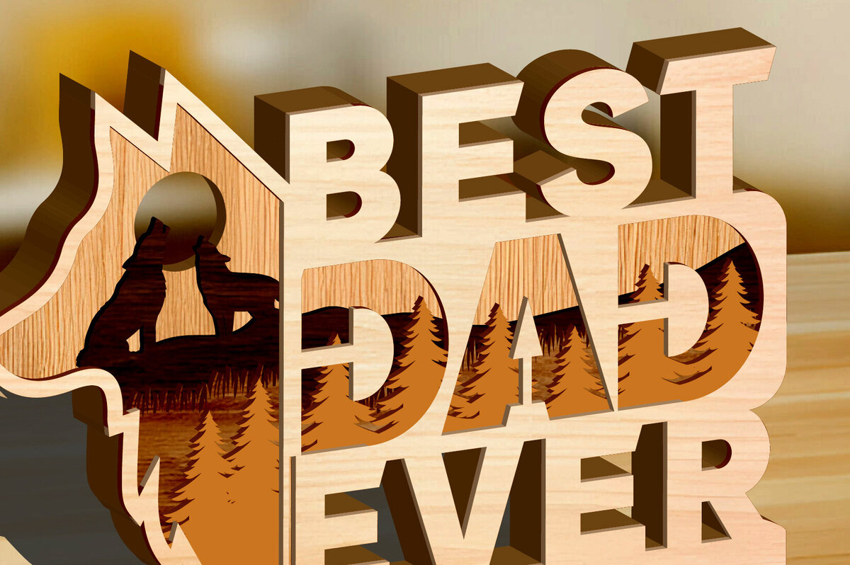 Intra απο ξύλο plywood 3mm-4mm πάχος – Wolf Multilayer Best Dad Ever Scene Δίασταση  20x20 cm INTRAFABR-99630622