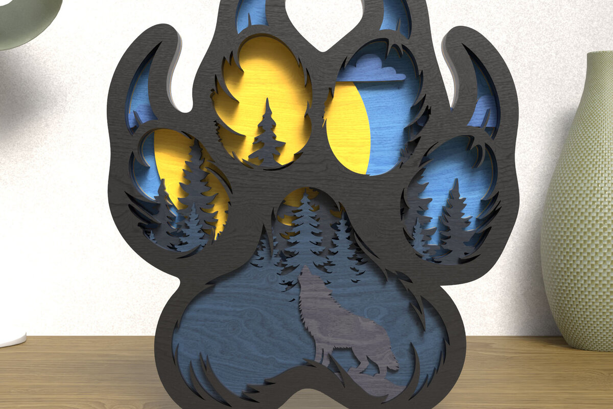 Intra απο ξύλο plywood 3mm-4mm πάχος – Wolf Paw Print 3D Layered Δίασταση  20x20 cm INTRAFABR-119179702