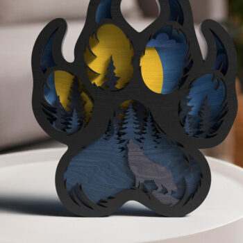 Intra απο ξύλο plywood 3mm-4mm πάχος – Wolf Paw Print 3D Layered Δίασταση  20x20 cm INTRAFABR-119179702 - Image 2