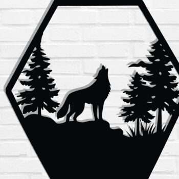 Intra απο ξύλο plywood 3mm-4mm πάχος – Wolf Scene, Dxf Δίασταση  20x20 cm INTRAFABR-118132323 - Image 1