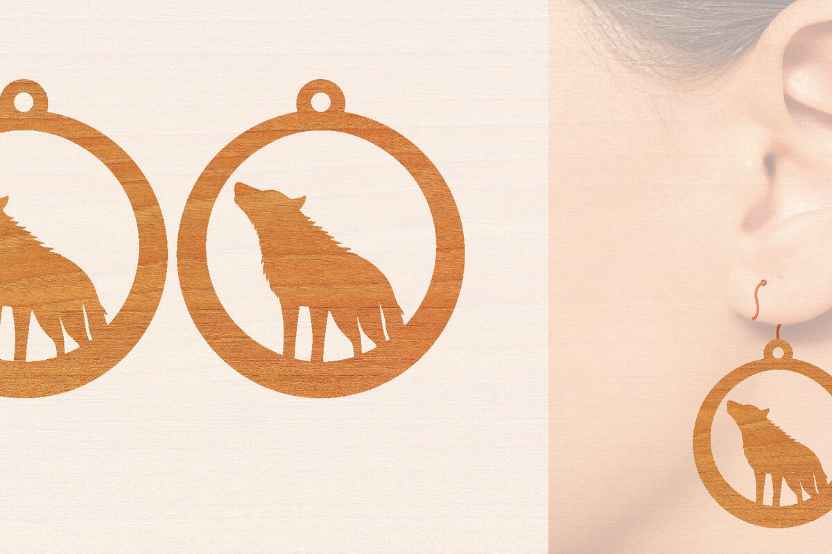 Intra απο ξύλο plywood 3mm-4mm πάχος – Ξύλινα σκουλαρίκια Wolf Δίασταση  5x5 cm INTRAFABR-99015548