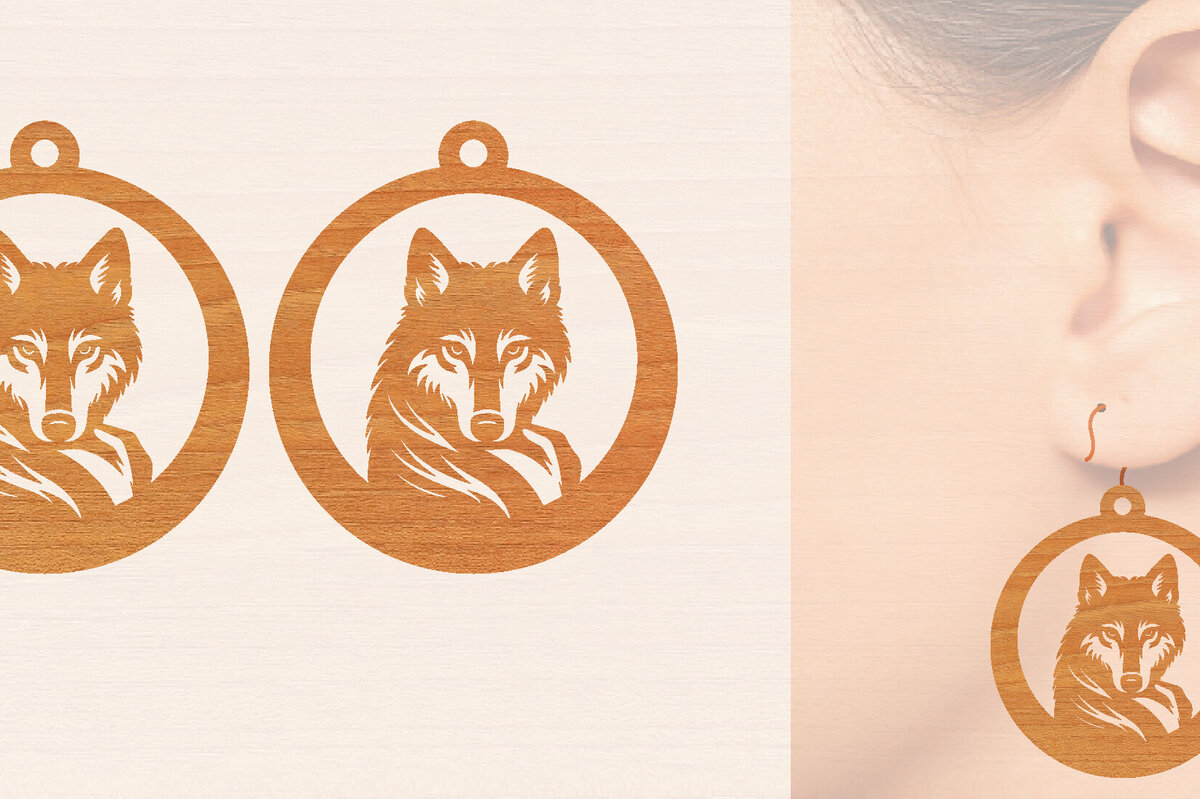 Intra απο ξύλο plywood 3mm-4mm πάχος – Ξύλινα σκουλαρίκια Wolf Δίασταση  5x5 cm INTRAFABR-99015835