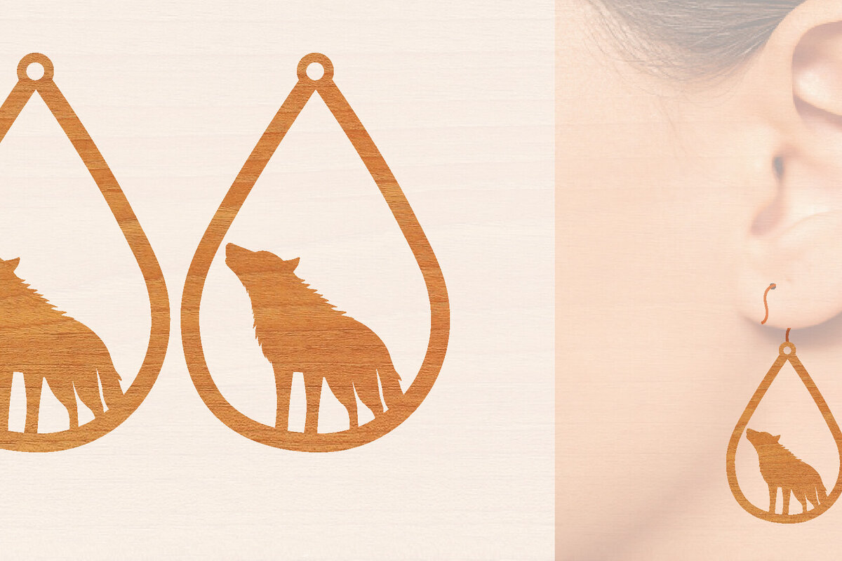 Intra απο ξύλο plywood 3mm-4mm πάχος – Ξύλινα σκουλαρίκια Wolf Δίασταση  5x5 cm INTRAFABR-99014836