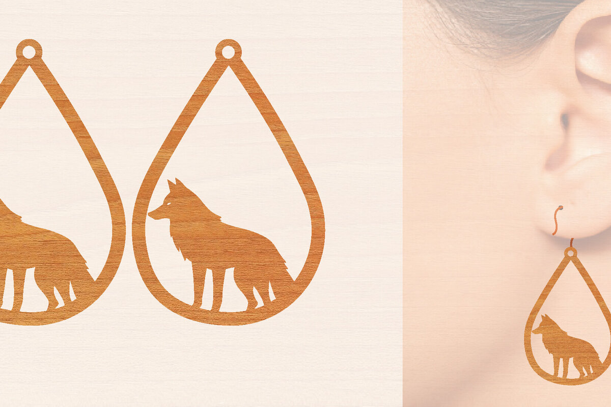 Intra απο ξύλο plywood 3mm-4mm πάχος – Ξύλινα σκουλαρίκια Wolf Δίασταση  5x5 cm INTRAFABR-99014972