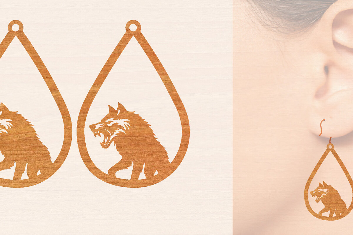 Intra απο ξύλο plywood 3mm-4mm πάχος – Ξύλινα σκουλαρίκια Wolf Δίασταση  5x5 cm INTRAFABR-99015119