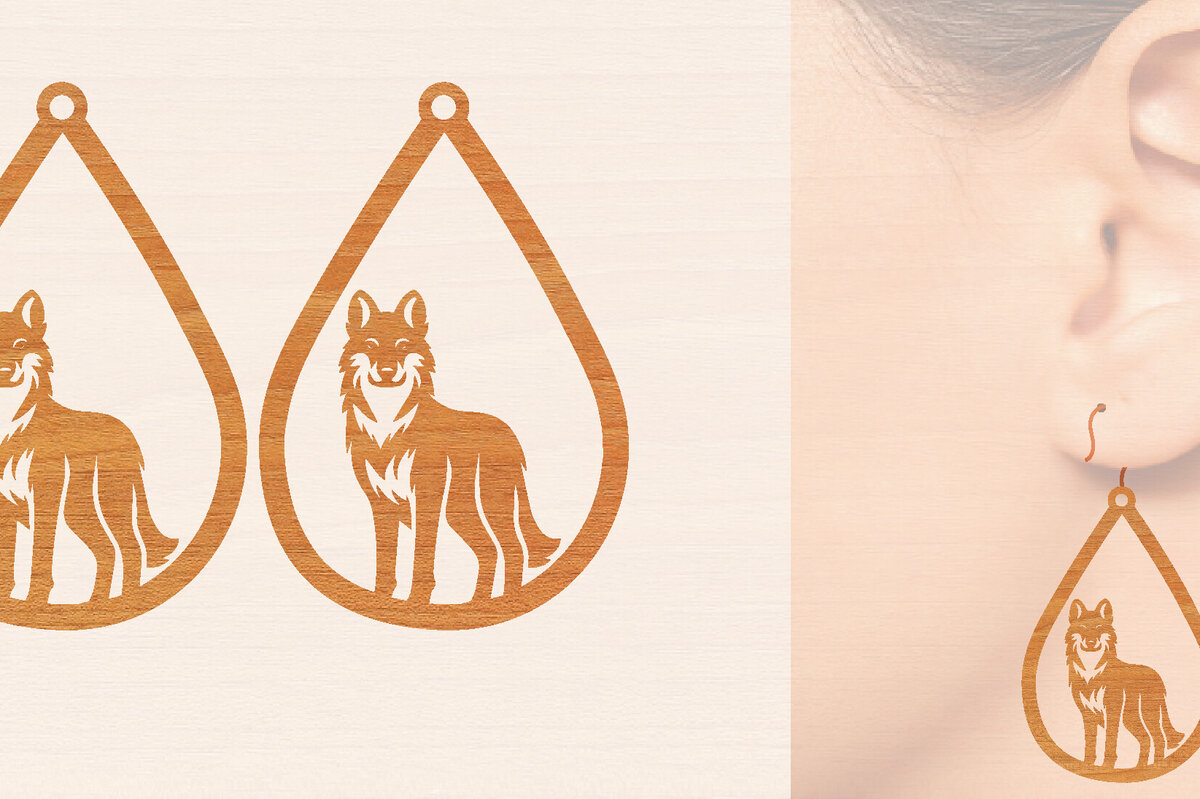 Intra απο ξύλο plywood 3mm-4mm πάχος – Ξύλινα σκουλαρίκια Wolf Δίασταση  5x5 cm INTRAFABR-99015240