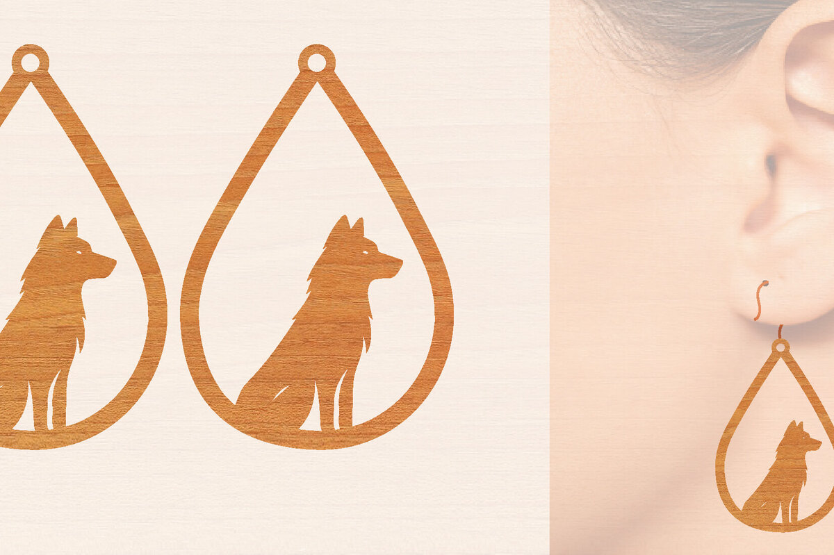 Intra απο ξύλο plywood 3mm-4mm πάχος – Ξύλινα σκουλαρίκια Wolf Δίασταση  5x5 cm INTRAFABR-99015338