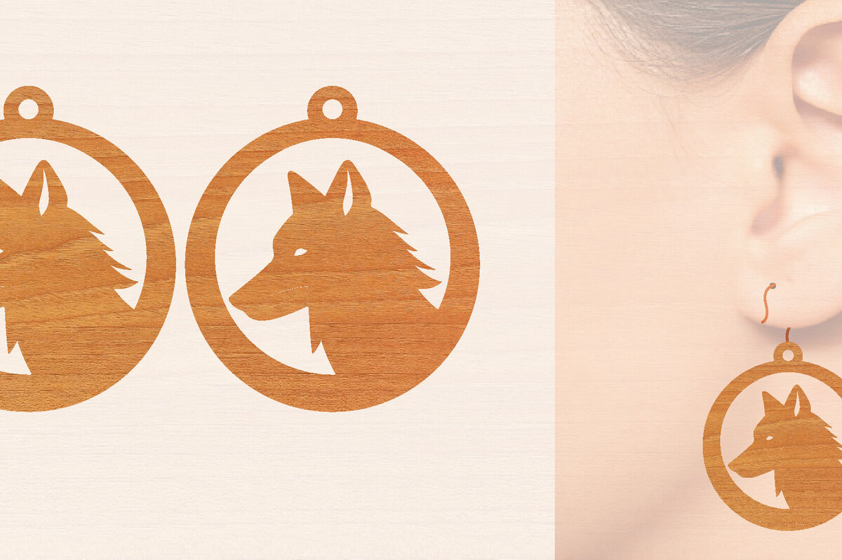 Intra απο ξύλο plywood 3mm-4mm πάχος – Ξύλινα σκουλαρίκια Wolf Δίασταση  5x5 cm INTRAFABR-99015408