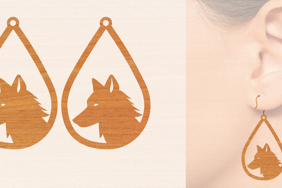 Intra απο ξύλο plywood 3mm-4mm πάχος – Ξύλινα σκουλαρίκια Wolf Δίασταση  5x5 cm INTRAFABR-99014679