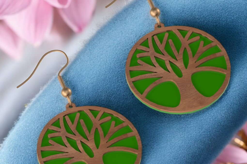 Intra απο ξύλο plywood 3mm-4mm πάχος – Ξύλινο σκουλαρίκι 185 Δίασταση  5x5 cm INTRAFABR-118355430