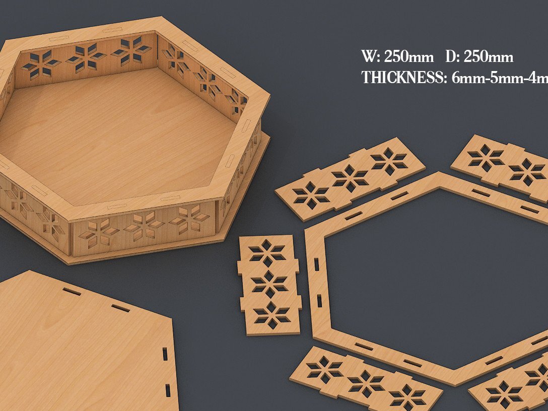 Intra απο ξύλο plywood 3mm-4mm πάχος – Ξύλινος δίσκος σερβιρίσματος με λέιζερ εξάγωνο Δίασταση  20x20 cm INTRAFABR-40163026
