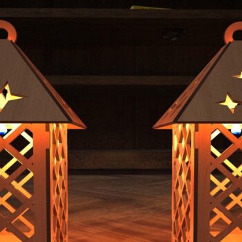 Intra απο ξύλο plywood 3mm-4mm πάχος – Ξύλινο Φανάρι, Νυχτερινό φωτιστικό δαπέδου κομμένο με λέιζερ Δίασταση  20x20 cm INTRAFABR-43538161 - Image 1