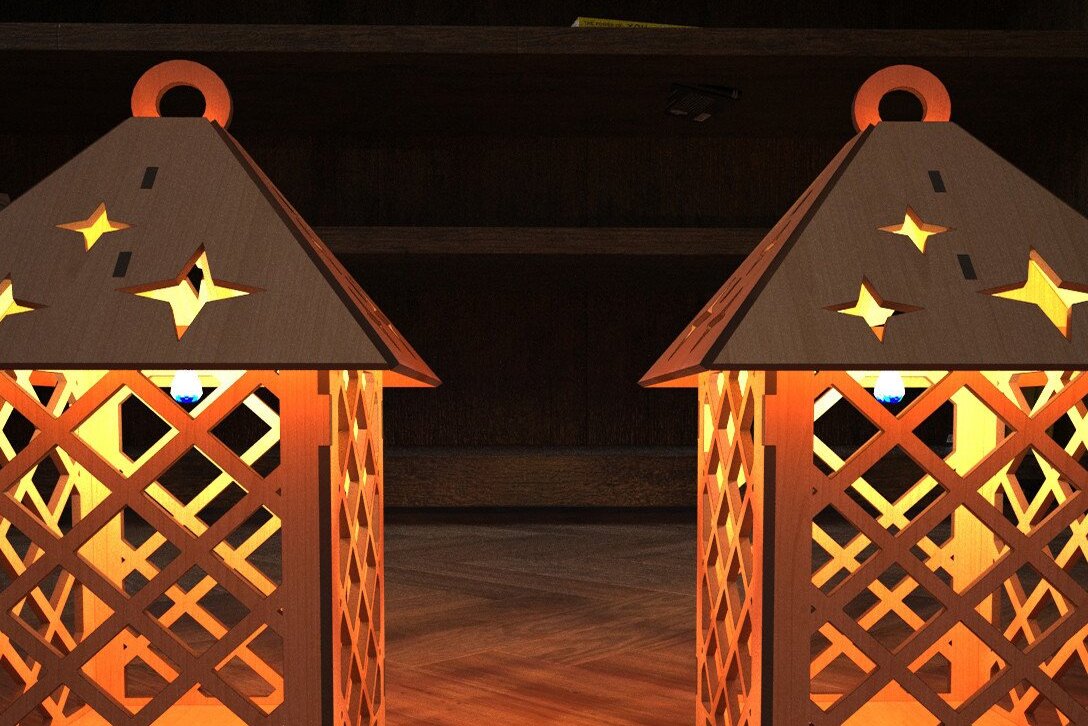 Intra απο ξύλο plywood 3mm-4mm πάχος – Ξύλινο Φανάρι, Νυχτερινό φωτιστικό δαπέδου κομμένο με λέιζερ Δίασταση  20x20 cm INTRAFABR-43538161