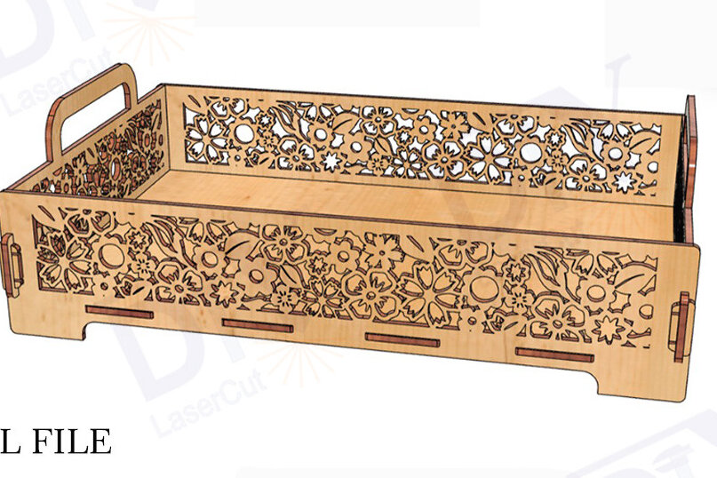 Intra απο ξύλο plywood 3mm-4mm πάχος – Ξύλινος δίσκος λέιζερ με μοτίβο λουλουδιών Δίασταση  20x20 cm INTRAFABR-112533819