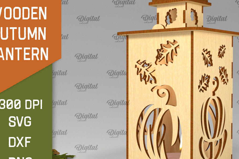 Intra απο ξύλο plywood 3mm-4mm πάχος – Ξύλινο Φθινοπωρινό Φανάρι Φθινοπωρινό Δίασταση  20x20 cm INTRAFABR-103439044