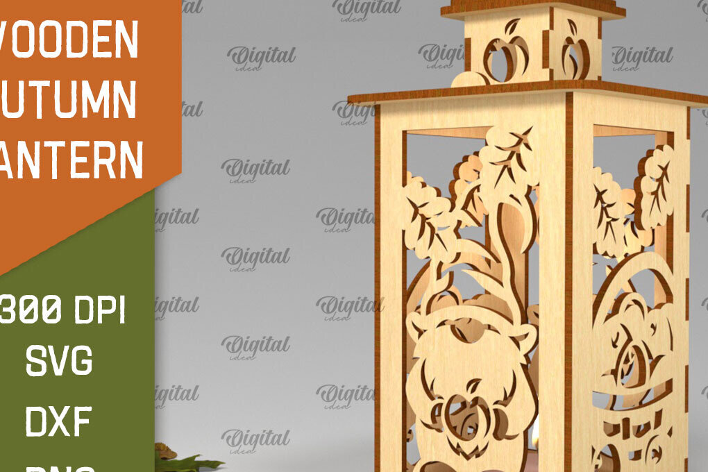 Intra απο ξύλο plywood 3mm-4mm πάχος – Ξύλινο Φθινοπωρινό Φανάρι Φθινοπωρινό Δίασταση  20x20 cm INTRAFABR-103439088