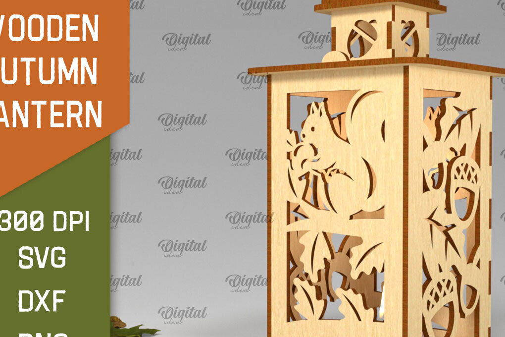 Intra απο ξύλο plywood 3mm-4mm πάχος – Ξύλινο Φθινοπωρινό Φανάρι Φθινοπωρινό Δίασταση  20x20 cm INTRAFABR-103439194