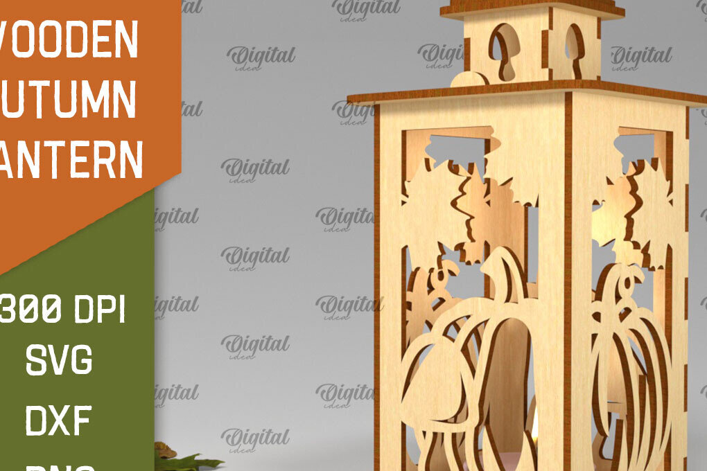 Intra απο ξύλο plywood 3mm-4mm πάχος – Ξύλινο Φθινοπωρινό Φανάρι Φθινοπωρινό Δίασταση  20x20 cm INTRAFABR-103439239