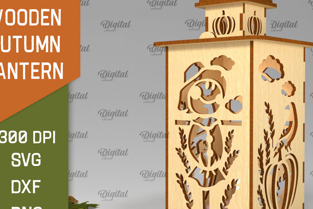 Intra απο ξύλο plywood 3mm-4mm πάχος – Ξύλινο Φθινοπωρινό Φανάρι Φθινοπωρινό Δίασταση  20x20 cm INTRAFABR-103439287